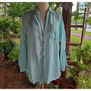 Christian Siriano 100% Linen Mint Green Button Up Shirt Size Medium
